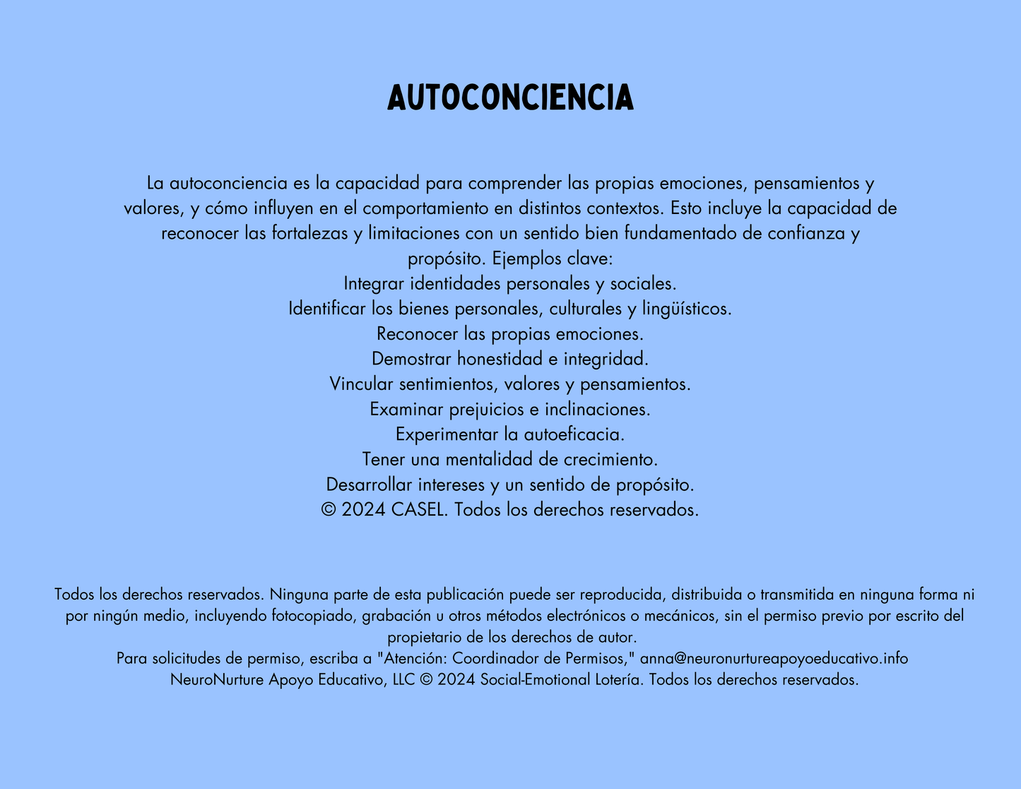 En Español - Lotería Socioemocional: Autoconciencia (Juego instructivo y currículo)